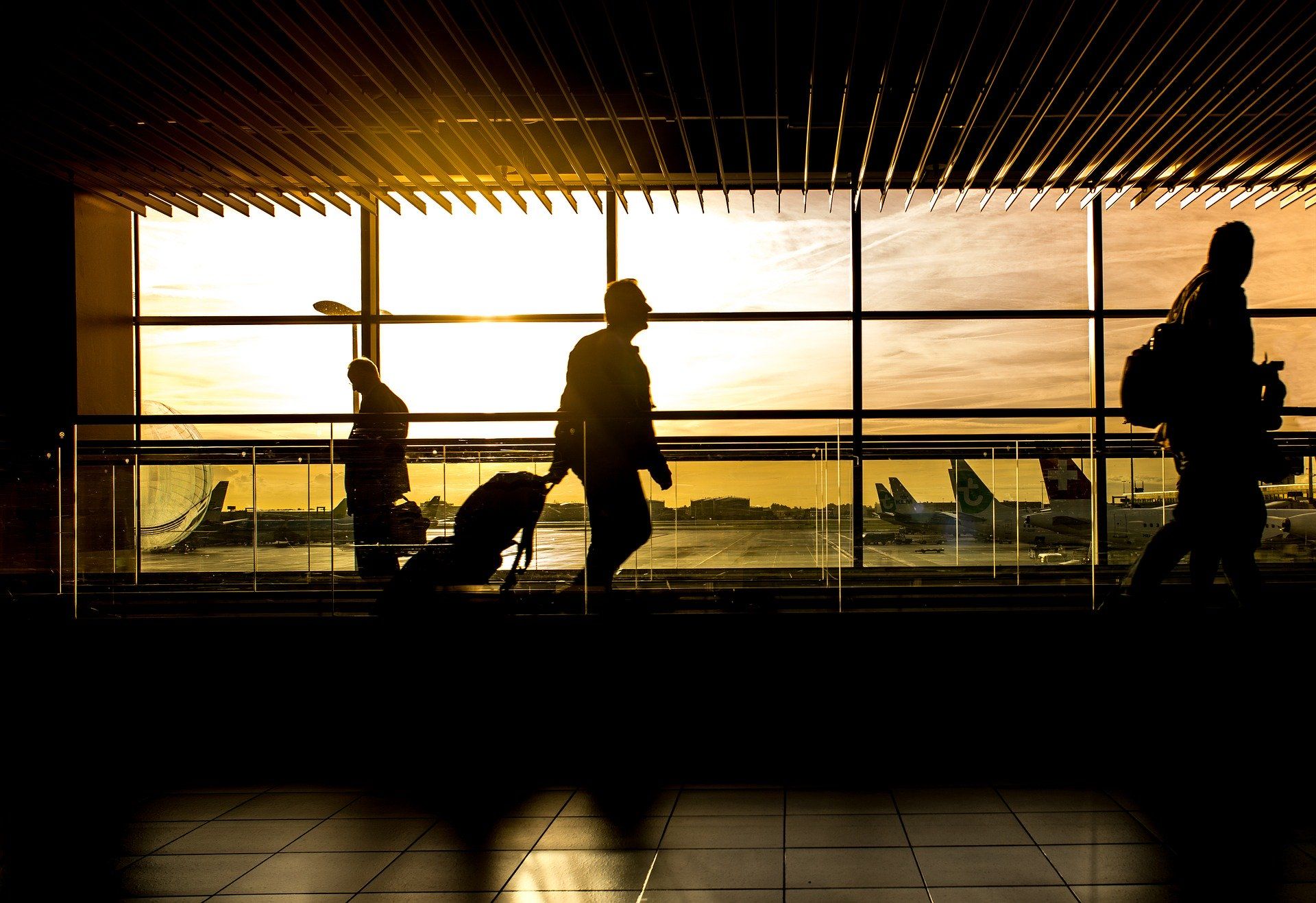 Travellers in an airport